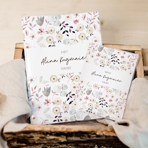 Set U-Heft und Impfpass personalisiert • Blumen Rosa Grau • Geschenk zur Geburt • Geschenkidee für Babys • Schutzhülle mit Namen • UH 0039