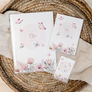 U-Heft und Impfpass personalisiert • Schmetterling Blumen • Geschenk zur Geburt • Geschenkidee für Babys • Schutzhülle mit Namen • UH 0040