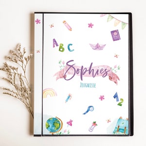personalisierte Zeugnismappe • Lila Rosa Schulprodukte • Geschenkidee Einschulung Schulkind • Junge Mädchen • Mappe für Zeugnisse • SP 0053
