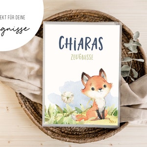 personalisierte Zeugnismappe • Fuchs Waldtiere • Geschenkidee Einschulung Schulkind • Junge Mädchen • Mappe für Zeugnisse • SP 0176