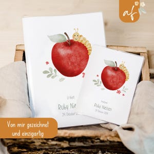 Set U-Heft und Impfpass personalisiert • Apfel Wurm • Geschenk zur Geburt • Geschenkidee für Babys • Schutzhülle mit Namen • UH 0033