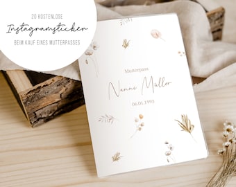 Mutterpasshülle Blumen • Braun Beige Rosa • personalisiert • Mutterpass • Geschenk • Schwangerschaft