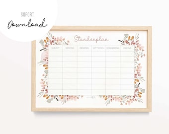 Timetable Flowers • Direct Download • Pink Red • Schoolchild • School • Girl Boy • School Lessons • Horse Girl • SP 0028