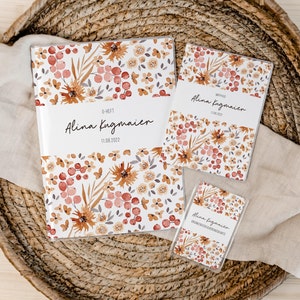 Set U-Heft und Impfpass personalisiert • Blumen Orange Rot • Geschenk zur Geburt • Geschenkidee für Babys • Schutzhülle mit Namen • UH 0013