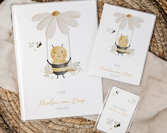 Set U-Heft und Impfpasshülle • Biene Tier Sommer Blumen Bee • Geschenk zur Geburt • personalisiert • 2