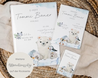 Set U-Heft und Impfpasshülle Affirmation Tiere Nordpol • Eisbär Pinguin • Geschenk zur Geburt • personalisiert