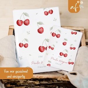 Set U-Heft und Impfpass personalisiert • Kirsche • Geschenk zur Geburt • Geschenkidee für Babys • Schutzhülle mit Namen • UH 0089