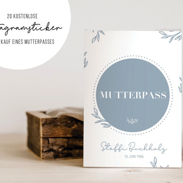 Mutterpasshülle Zweige • Blau Weiß • personalisiert • Mutterpass • Geschenk • Schwangerschaft