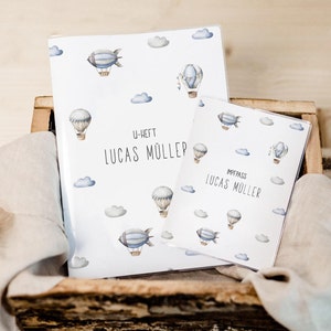 Set U-Heft und Impfpass personalisiert • Heißluftballon • Geschenk zur Geburt • Geschenkidee für Babys • Schutzhülle mit Namen • UH 0060
