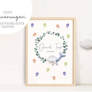 Fingerprint Poster Wal • Print PDF A4 A3 • Gästeposter Geschenk • Taufe Kommunion Konfirmation personalisiert • Daumen Abdrücke • FP 001