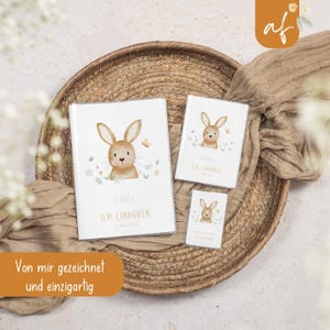 Set U-Heft und Impfpass personalisiert • Hase Blume • Geschenk zur Geburt Geschenkidee für Babys • Schutzhülle mit Namen• UH 0004e