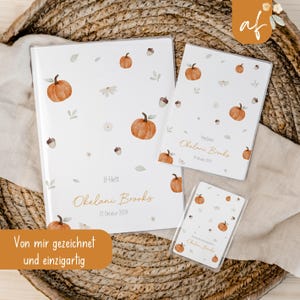 Set U-Heft und Impfpass personalisiert • Kürbis • Geschenk zur Geburt • Geschenkidee für Babys • Schutzhülle mit Namen • UH 0025