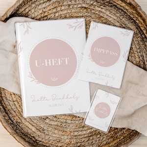 U-heft Set U-Heft und Impfpass personalisiert • rosa Zweige • Geschenk zur Geburt • Geschenkidee für Babys • Schutzhülle mit Namen • UH 0076