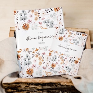 Set U-Heft und Impfpass personalisiert • Blumen Grau Braun • Geschenk zur Geburt • Geschenkidee für Babys • Schutzhülle mit Namen • UH 0029