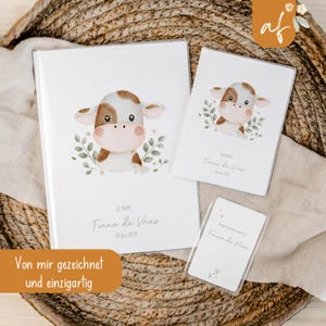 Set U-Heft und Impfpass personalisiert • Kuh Braun Bauernhof • Geschenk zur Geburt • Geschenkidee für Babys • Schutzhülle mit Namen •UH 0008