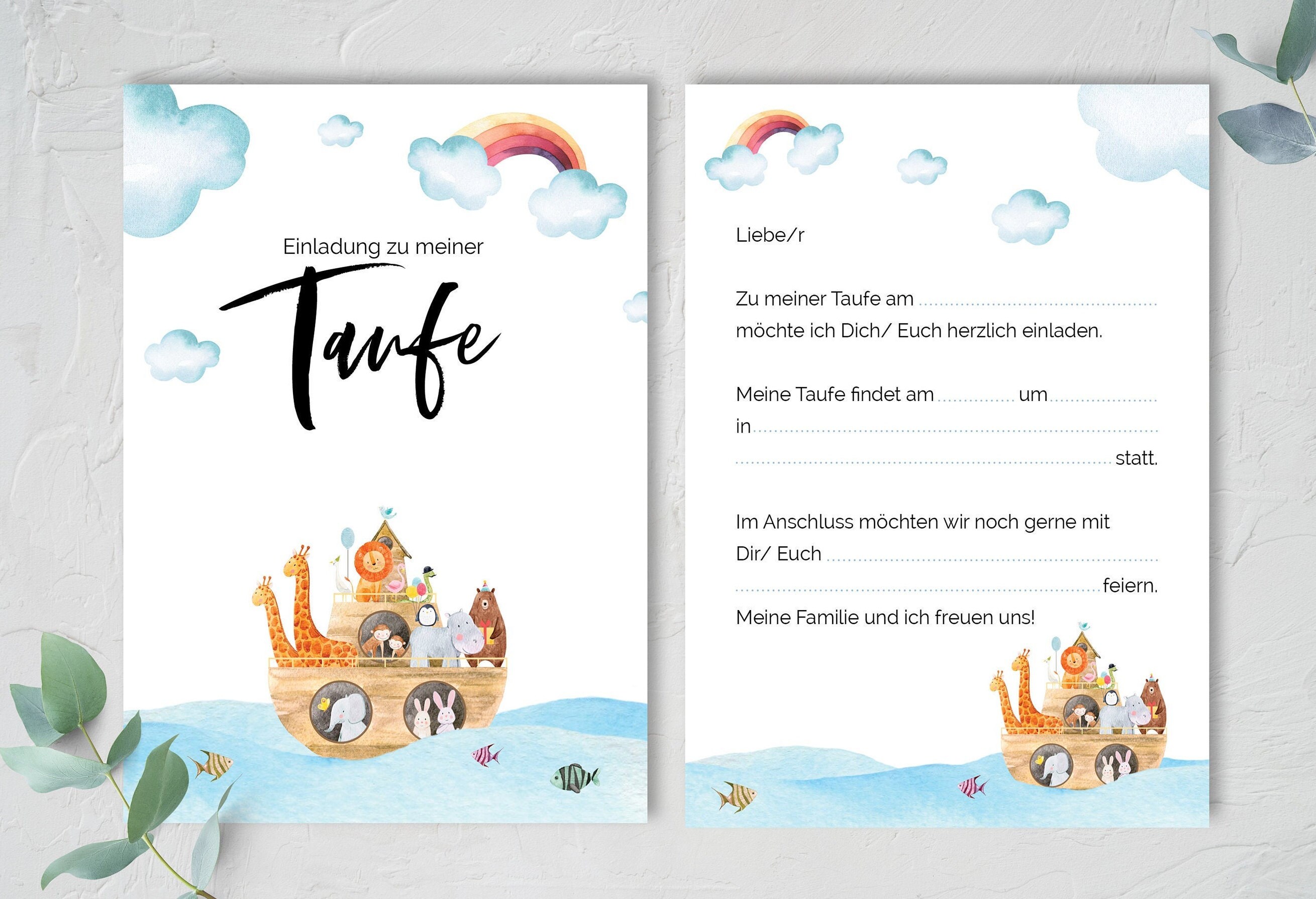 Invitation Card Invitations Baptism with Noah's Ark Rainbow Water…