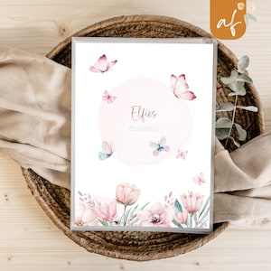 personalisierte Zeugnismappe • Schmetterling Rosa • Geschenkidee Einschulung Schulkind • Junge Mädchen • Mappe für Zeugnisse • SP 0182