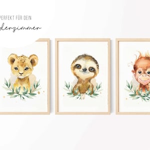 3er Bild Dschungeltiere Löwe Affe Faultier • Bild Poster • Mädchen Junge Kinderzimmer • Geschenkidee • Wild One • KZ 028