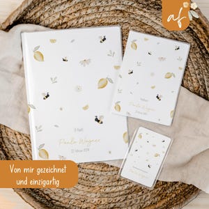 Set U-Heft und Impfpass personalisiert • Zitrone Biene Blume • Geschenk zur Geburt Geschenkidee für Babys • Schutzhülle mit Namen • UH 0002