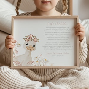 Patenbrief Taufe Gans Blumen • Geschenk Taufe Patenkind • personalisiert • Taufgeschenk •  Mädchen • Patenurkunde als Print PDF • PA 0046