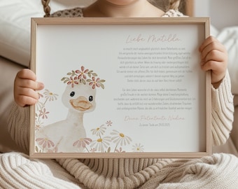 Certificado de bautismo con ganso y flores • Regalo de bautismo para ahijado/a • Personalizado • Regalo de bautismo • Niña • Certificado de padrino/a como PDF imprimible • PA 0046