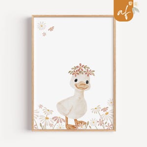 Poster Gans rosa Blumen • Bild Kinderzimmer • Kinderzimmerbild • Geschenk Mädchen Junge Baby • Tierposter Kinder • A5 A4 A3 Poster • KZ 001