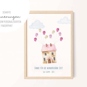 Fingerprint Kindergarten School Farewell • House • Educator Teacher • Gift • Personalized • Print or PDF • Poster • Pink