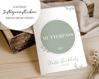 Mutterpasshülle Zweige • Mint Weiß • personalisiert • Mutterpass • Geschenk • Schwangerschaft