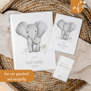 Set U-Heft und Impfpass personalisiert • Elefant • Geschenk zur Geburt • Geschenkidee für Babys • Schutzhülle mit Namen • UH 0027