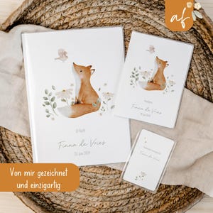 Set U-Heft und Impfpass personalisiert • Fuchs Blumen Vogel • Geschenk zur Geburt • Geschenkidee für Babys • Schutzhülle mit Namen • UH 0017