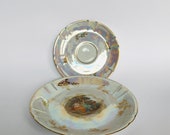Vintage iridescent porcelain Madonna plate 4 piece set GDR, East Germany Oscar Schlegelmilch Porcelain Factory 1960 39 s