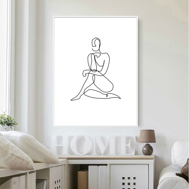 One Line Art Print Set of 2 Female Figure Outline Woman Body Sketch Abstract Line Drawing Printable Silhouette Minimalist Posters Modern Art