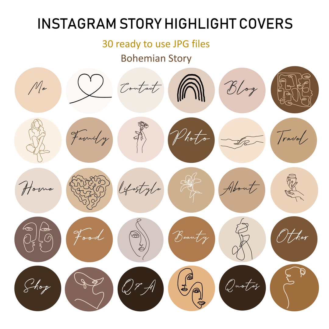 30 Instagram Story Highlight Icons Abstract Boho Line Art - Etsy