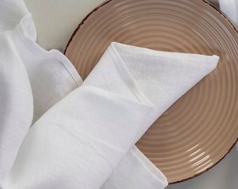 Softened stonewashed white linen napkins for white wedding table decor Reusable napkins zero waste various size Cloth napkins set