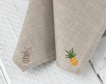 Serviettes de mariage brodées, décor d’ananas sur serviettes en lin, ensemble de serviettes en lin naturel, serviettes de mariage ou de fête