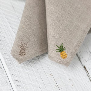 Embroidered wedding napkins, pineapple decor on linen napkins, natural linen napkins set, wedding or party napkins image 1