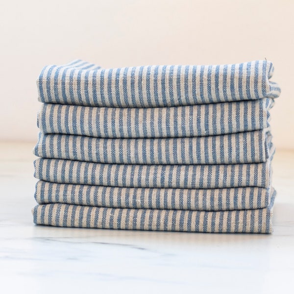 Stripy napkins Cloth napkin bulk, Natural linen napkins in bulk, Unpaper blue streaky napkins for wedding table decor, dinning napkins