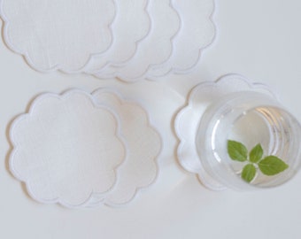 Posavasos de lino blanco festoneado, posavasos redondos para bebidas, juego de 4/6/8