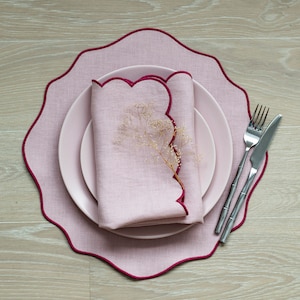Manteles de lino rosa con bordes de colores para la decoración de la mesa de San Valentín Manteles de mesa rosa pastel