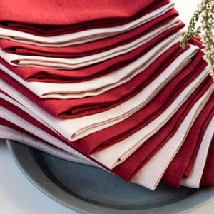 Blush pink and burgundy napkins, cloth napkins bulk, linen napkins set, wedding cocktail napkins, small cloth napkins set 12x12 size image 3