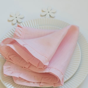 Tovaglioli di stoffa arricciati in lino rosa baby sfusi, set di tovaglioli di lino, piccoli tovaglioli di stoffa formato 14x14, runner da tavolo