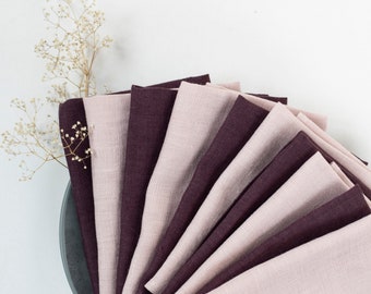 Bicolor cloth napkins set, linen napkins set, wedding cocktail napkins, small cloth napkins set 12x12 size, pink and aubergine set