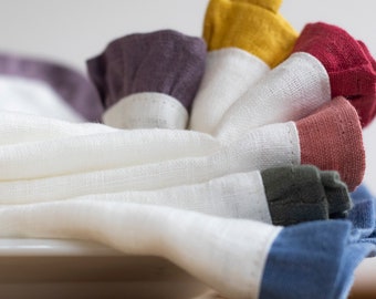 Serviettes en lin blanc avec volant coloré, serviettes en tissu en vrac, serviettes en lin ensemble, petites serviettes en tissu 14x14 taille, Coureur de table