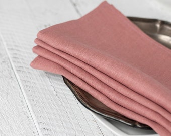 Woodrose pink cloth napkins set Linen napkin bulk Pink stonewashed napkins for table serving