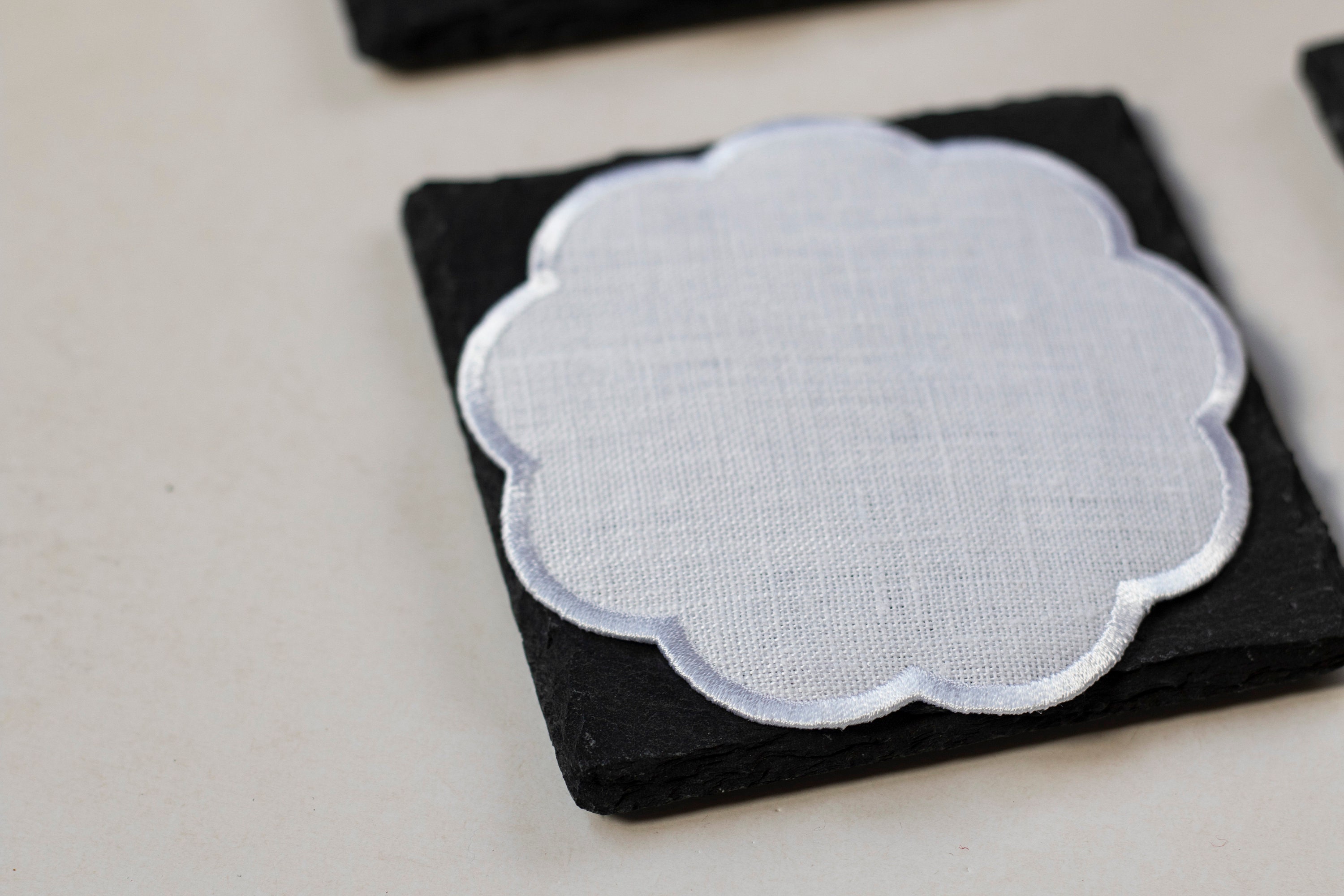 Round scalloped white linen coasters Cocktail napkins Set of Etsy