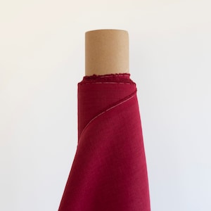Burgundy linen fabric by the yard, pure 100% linen, red washed linen for clothes, more colors available