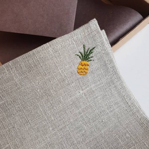 Fruit embroidery on natural linen napkins Embroidered fruits on natural linen napkins image 5