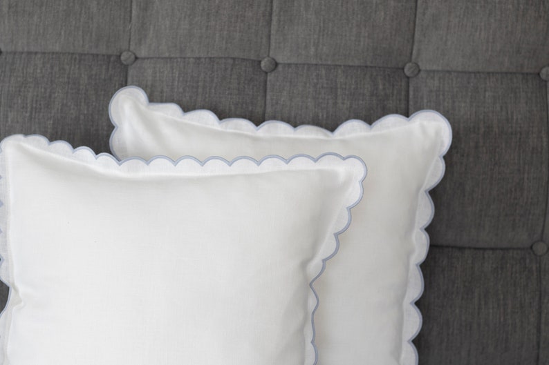 NapkinsWorld Linen Scalloped Edge Pillow Cover - Thumbnail 2