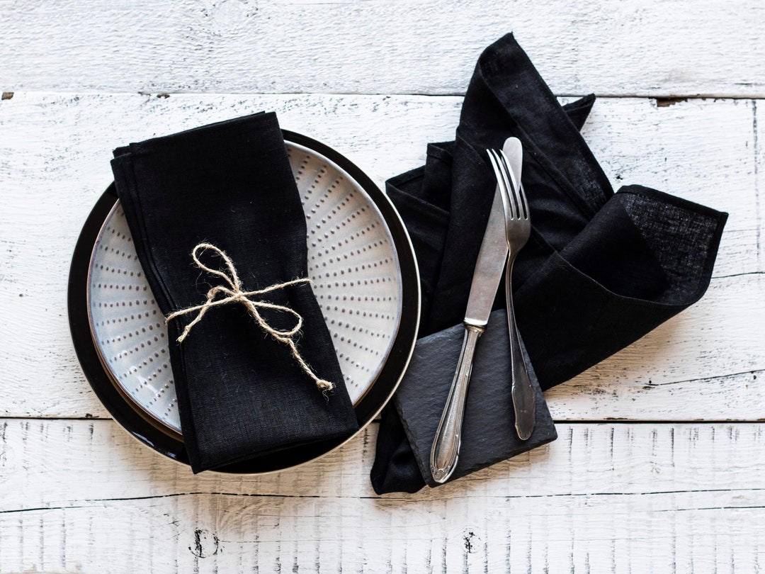 Black Cloth Napkins, Linen Napkins, Linen Napkins Set of 6, Wedding