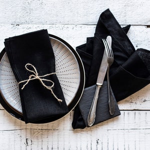 Black cloth napkins, linen napkins, linen napkins set of 6, wedding cocktail napkins, cloth napkins set, large or small unpaper napkins